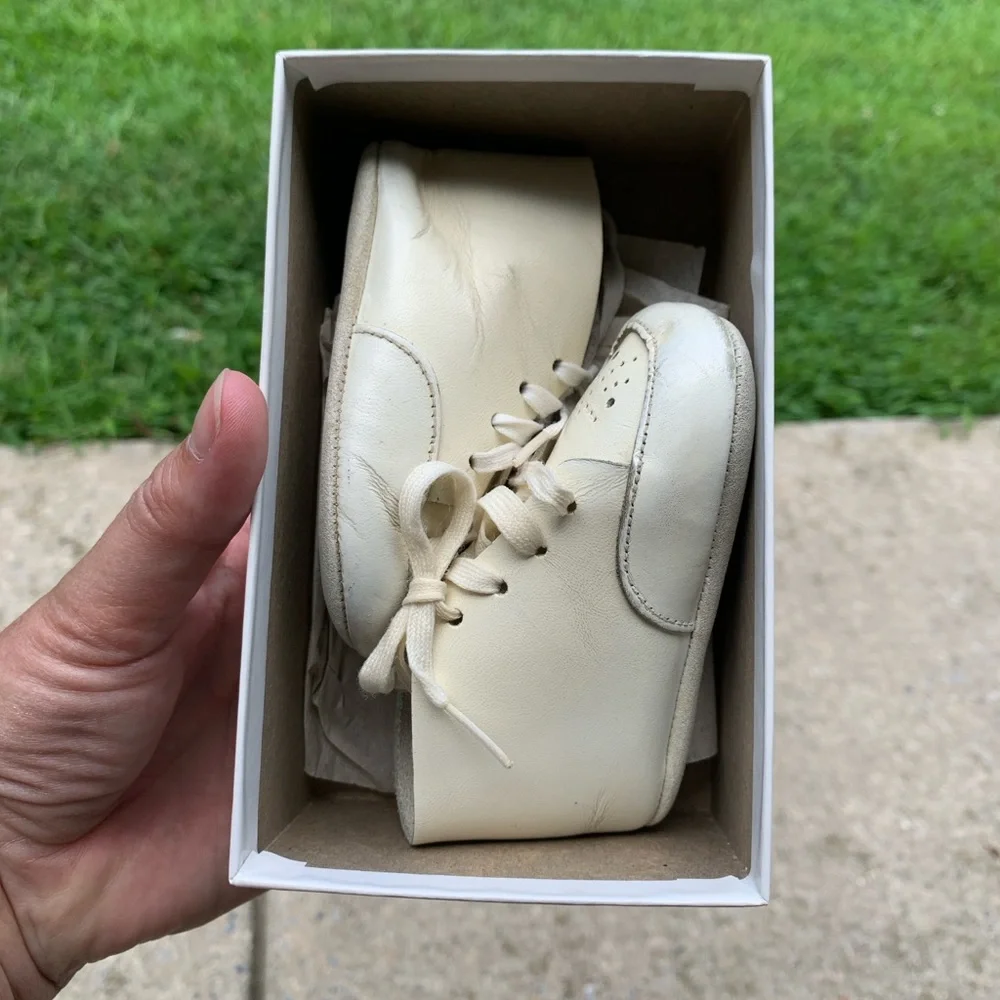 Pair of Vintage White Leather Baby Shoes Irving Shoe Store